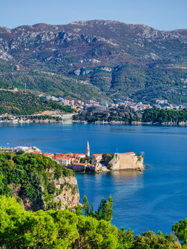 Budva Old Town Peninsula Modern Cityscape and Mountains