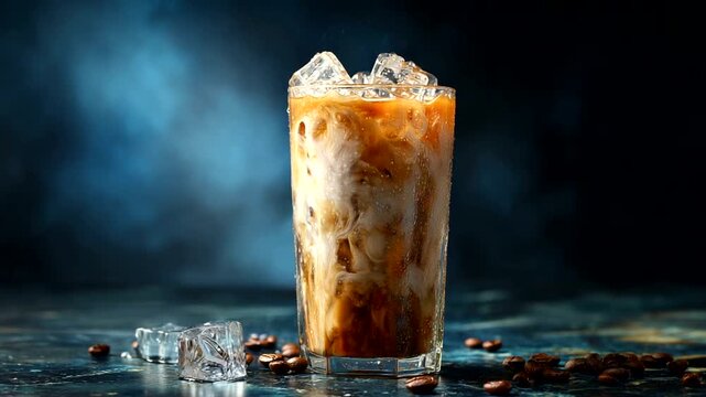 Iced Coffee Drink with Ice Cubes Refreshing Beverage.