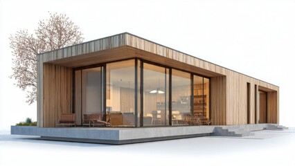 Fototapeta premium Modern minimalist house with large glass windows