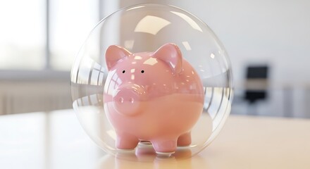 Pink Piggy Bank in Glass Jar Saving Money.
