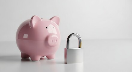 Pink Piggy Bank with Locked Padlock.