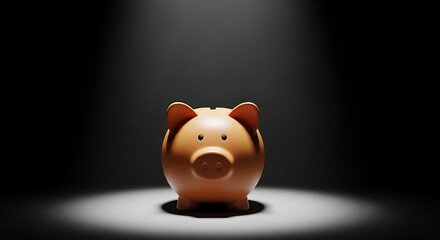 Piggy Bank in Spotlight Saving Money.
