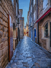 Obraz premium Budva Old Town Medieval Street and Stone Architecture
