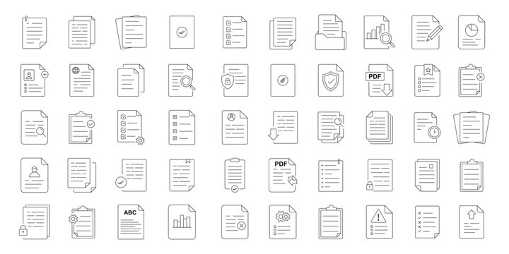 Minimal Line Document Icon Set with Files Reports and Clipboard Symbols Vector on white background .eps10