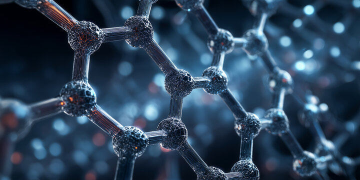 abstract hexagonal carbon nanotubes structure with metallic silver tones and blue glow for nanotechnology