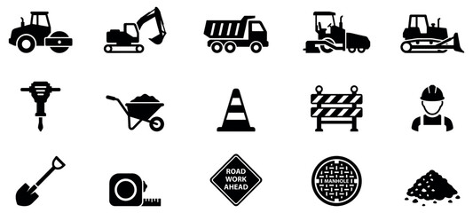 Road construction icons set. Road Construction Icons. Road Construction. Solid icon set of Road construction. Vector Illustration. © Jeremy_Show