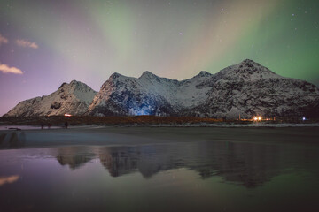 Northern lights - Norway - February arctic night sky with colorful aurora borealis © Cristian Bortes