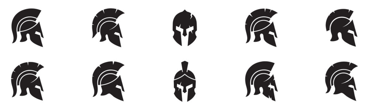 Ancient warrior helmet silhouette icon set. Spartan helmet icon vector set. Spartan Illustration sign collection. Medieval helmet symbol or logo.