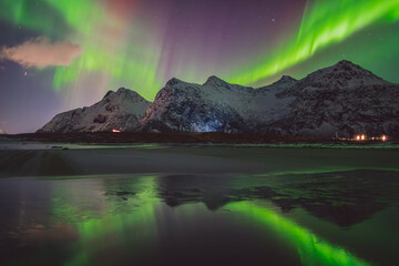 Northern lights - Norway - February arctic night sky with colorful aurora borealis © Cristian Bortes