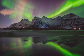 Northern lights - Norway - February arctic night sky with colorful aurora borealis © Cristian Bortes