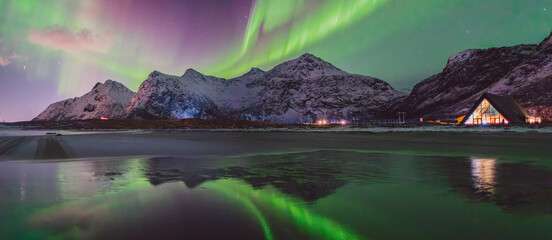 Northern lights - Norway - February arctic night sky with colorful aurora borealis © Cristian Bortes