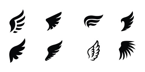 Obraz premium Abstract Wing Silhouette Icon Set, Minimal Angel and Bird Wings Collection, Flying Feather Shapes for Logo, Tattoo, and Symbol Design