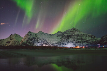 Northern lights - Norway - February arctic night sky with colorful aurora borealis © Cristian Bortes