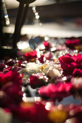 色とりどりの花を浮かべた花手水