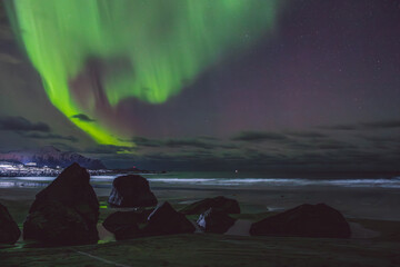 Northern lights - Norway - February arctic night sky with colorful aurora borealis © Cristian Bortes