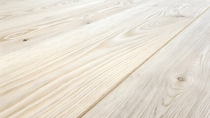Closeup view of light colored wooden floorboards with visible grain texture and natural knots, perfect for interior design
