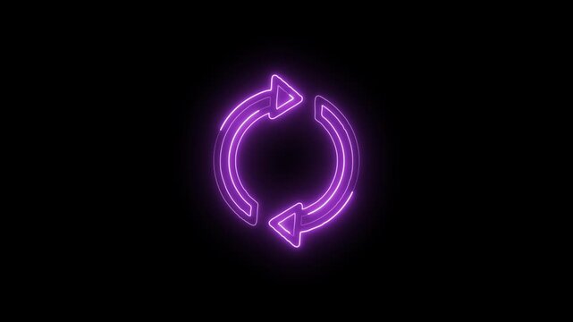 Glowing Neon Refresh Icon Isolated on Black Background. HD Video Motion Graphic Animation