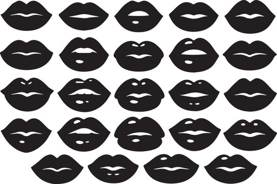 Black and White Lips Seamless Vector Pattern: Stylish Monochrome Background of Various Sensual Mouth Silhouettes for Fashion, Cosmetics, Beauty, and Pop Art Design.