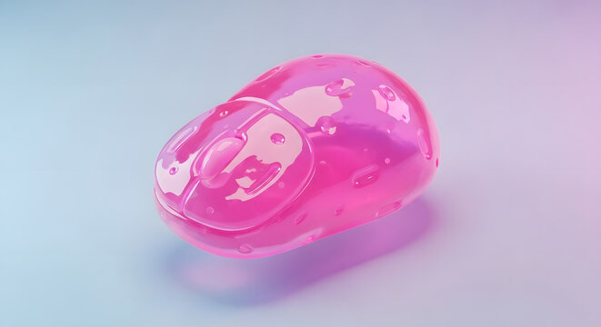 Sleek 3D render of a modern pink computer mouse with a minimalist design and soft studio lighting.