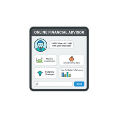 Online financial advisor chatbot interface with investment monitoring budgeting and smart tips