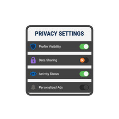 Privacy settings panel with profile visibility data sharing and activity status controls