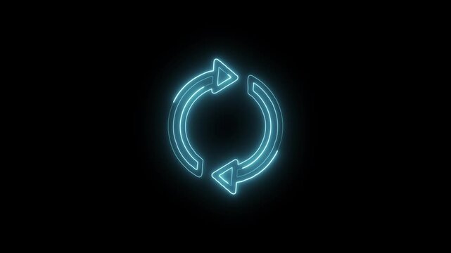 Glowing Neon Refresh Icon Isolated on Black Background. HD Video Motion Graphic Animation