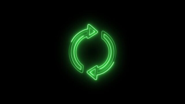 Glowing Neon Refresh Icon Isolated on Black Background. HD Video Motion Graphic Animation