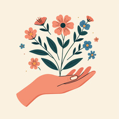 Vector illustration of flowers on hand