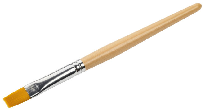 Flat paintbrush with wooden handle isolated PNG, art supply for painting and crafts on transparent background