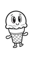 Obraz premium Cute cartoon ice cream cone character mascot waving its arms in a friendly pose.