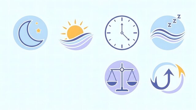 Daily Icons: Moon, Sun, Clock, Waves, Scales, Growth