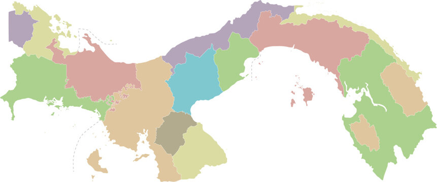 Vector blank map of Panama with provinces, indigenous regions and administrative divisions. Editable and clearly labeled layers.