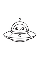 Fototapeta premium Cartoon UFO icon featuring a friendly dome-headed saucer in playful line art.