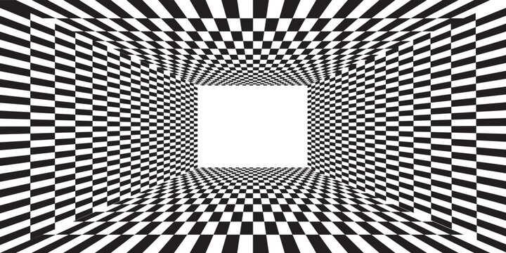 Different deform, warp distortion, deformation effect on checkered (chequered), chess, pepita black and white squares pattern