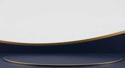 Elegant podium for product display with gold accents and dark blue backdrop