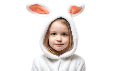 Little girl wearing Easter bunny top, isolated on white background