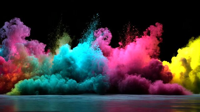 Vibrant Colored Smoke Explosions Against Dark Background.