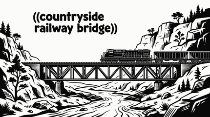 Fototapeta premium train railway track landscape crossing rural river bridge with freight locomotive transport infrastructure over countryside horizon showing travel journey transit motion passenger environment