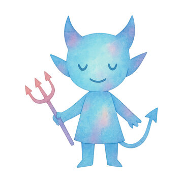 PNG Cute blue devil cartoon illustration.