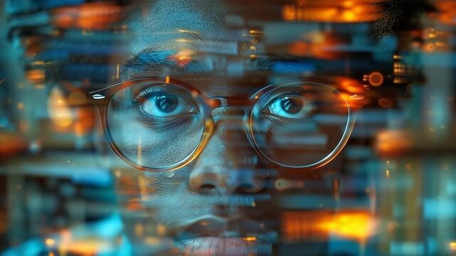 double exposure person in library