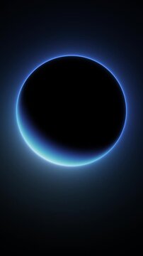Abstract Blue Glowing Rim Light Sphere Loop with Alpha Channel. Minimalist Dark Planet Silhouette with Clean Atmosphere Rotation. Sci-Fi Element for Overlay.