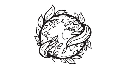 Obraz premium Illustrated globe framed by laurel branches representing global environment and unity.