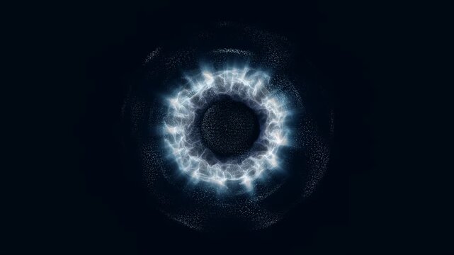 4K Animated Neon Flaming Ring with Particle Effects and Starry Background. Glowing Logo Frame, Shifting  Blue White Rainbow Eye Aura, Energy Circle, Flaming Cosmic Gateway for Business  Technology.