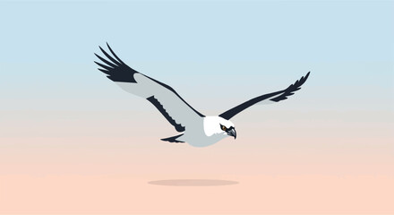 Obraz premium Stylized bird with wings spread wide soars against a gradient sky