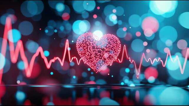 Heart symbol with dynamic pulse indication abstract heart design featuring an active electrocardiogram