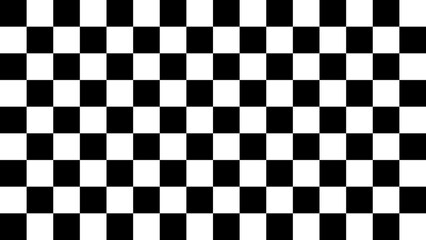 Classic black and white checkerboard pattern background.