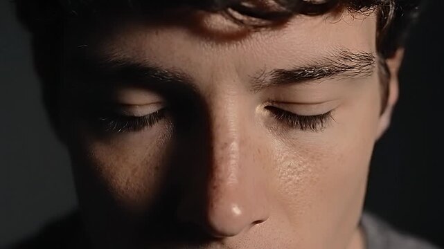 Tears streaming down a man's face in dramatic close-up portrait.