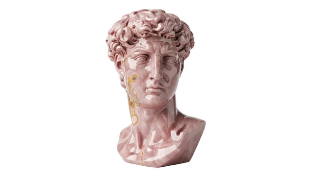 Pink marble bust of David isolated PNG, Renaissance sculpture on transparent background, classical art for design and educational use