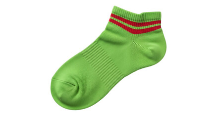 Green ankle sock with red stripes isolated PNG, athletic apparel for sports and casual wear on transparent background