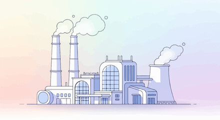 Fototapeta premium Stylized illustration of a factory with smoking chimneys against a pastel sky